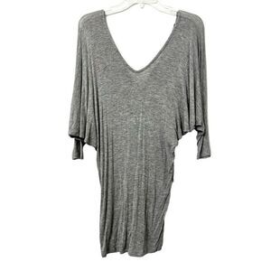 Grass Collection Double V Dolman Sleeve Lightweight Tunic Sweater Top Gray Small